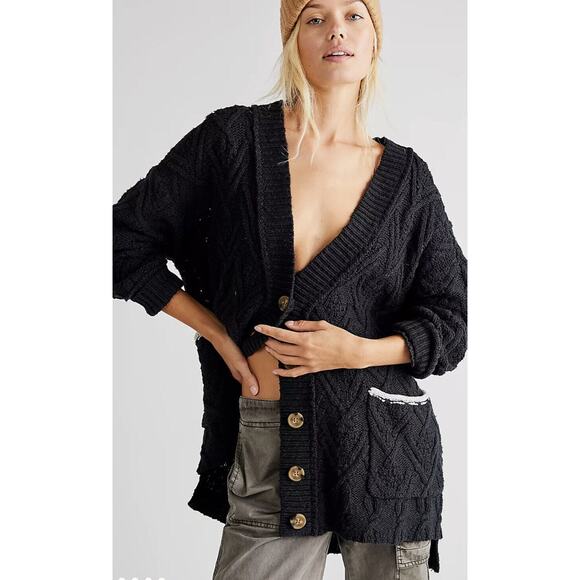 Free People Sweaters - Free People Womens Montana Cable Knit Cardi Cardigan Sweater Black Size S